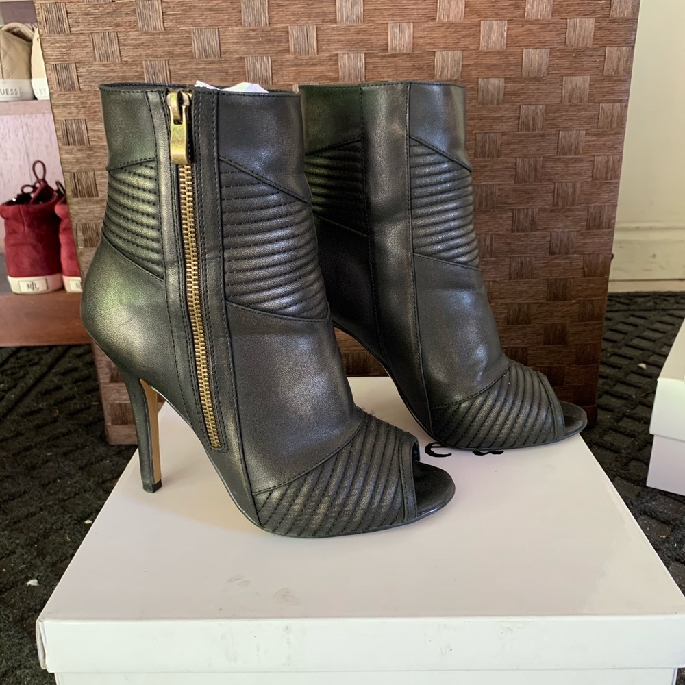 Black booties with gold shimmer